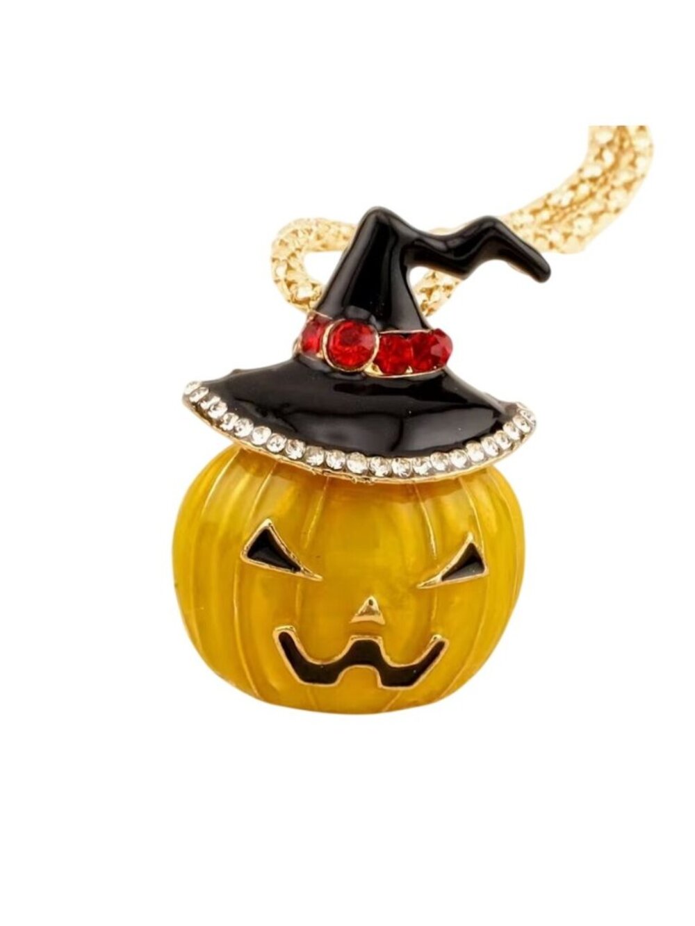 Halloween Jack O' Lantern Pendant Necklace Gold Tone